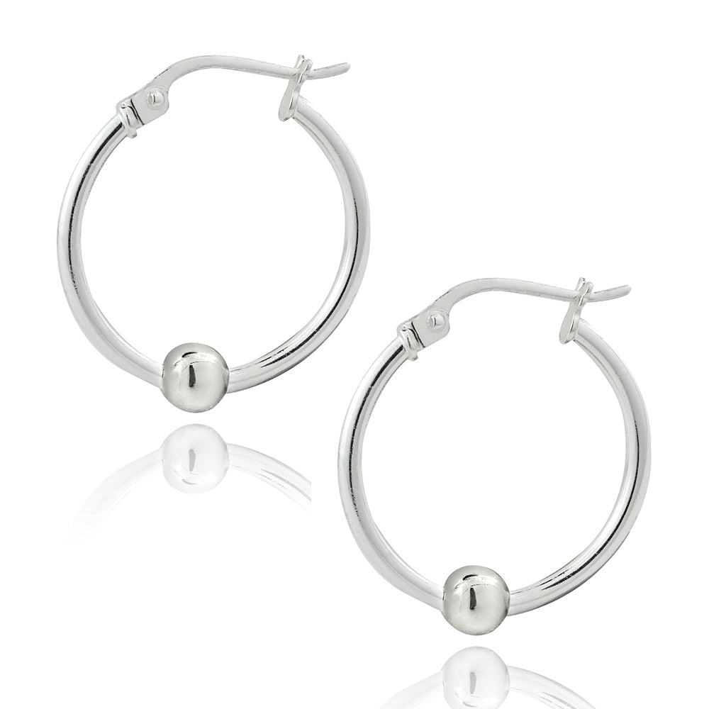 Sterling Silver Bead Hoop Earrings-2