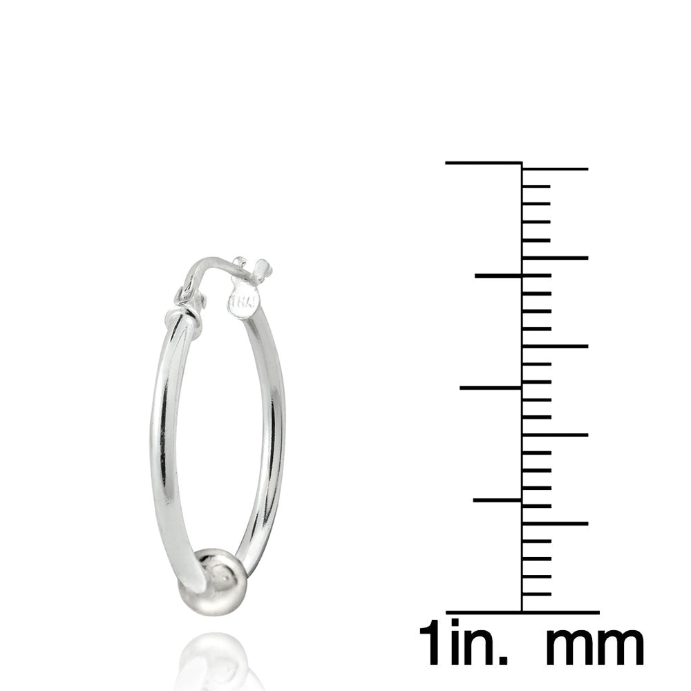 Sterling Silver Bead Hoop Earrings-3