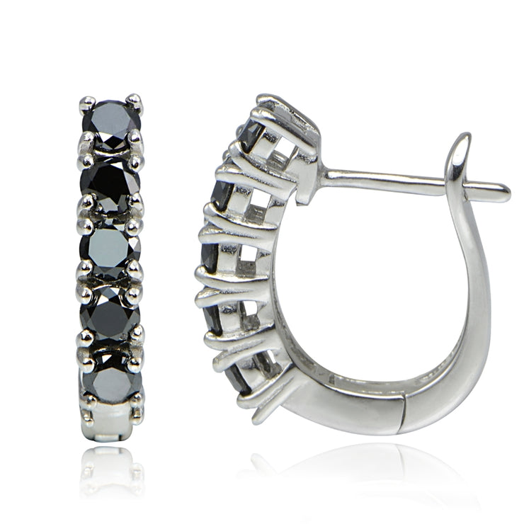 Sterling Silver 1.25 ct tdw Black Diamond Hoop Earrings