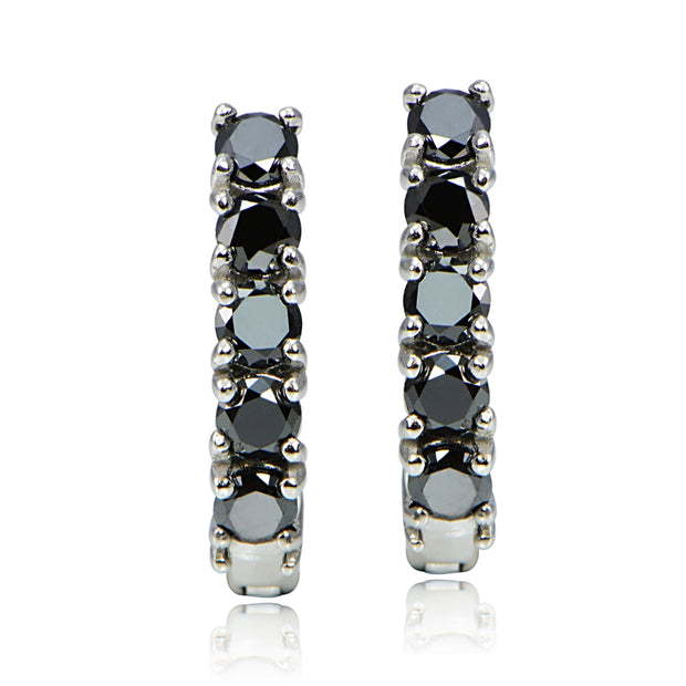Sterling Silver 1.25 ct tdw Black Diamond Hoop Earrings