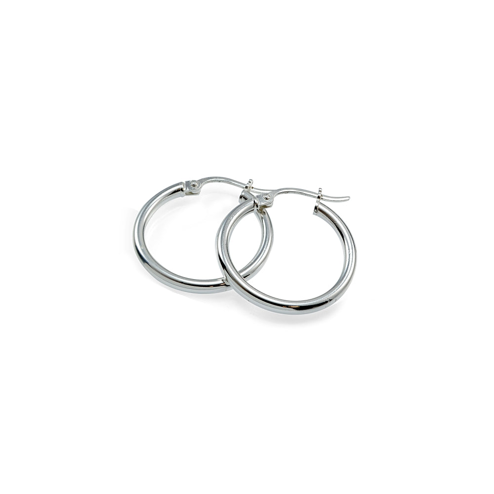 Sterling Silver High Polished Round Hoop Earrings, 15mm-2