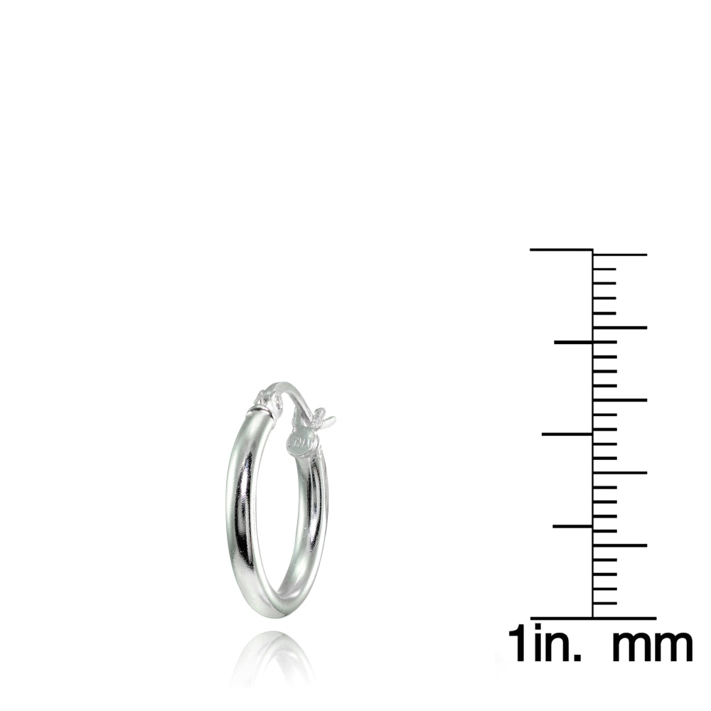 Sterling Silver High Polished Round Hoop Earrings, 15mm-3