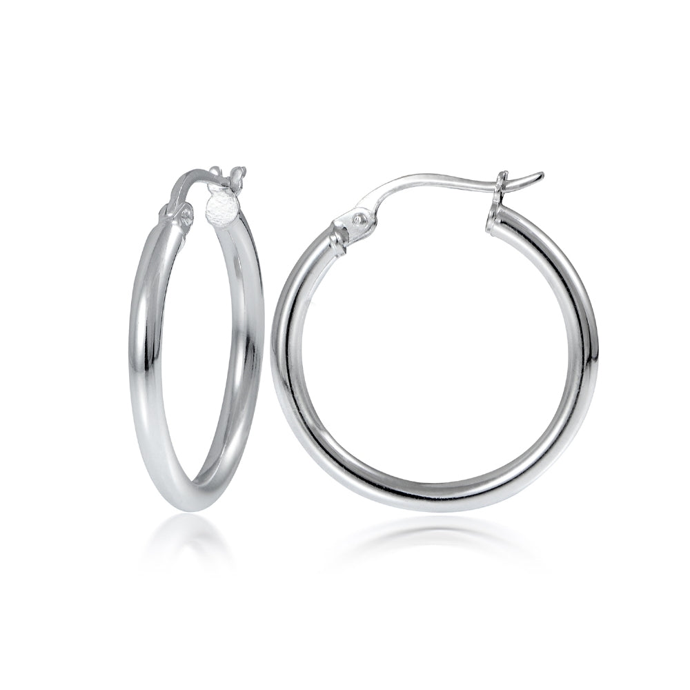 Sterling Silver High Polished Round Hoop Earrings, 20mm