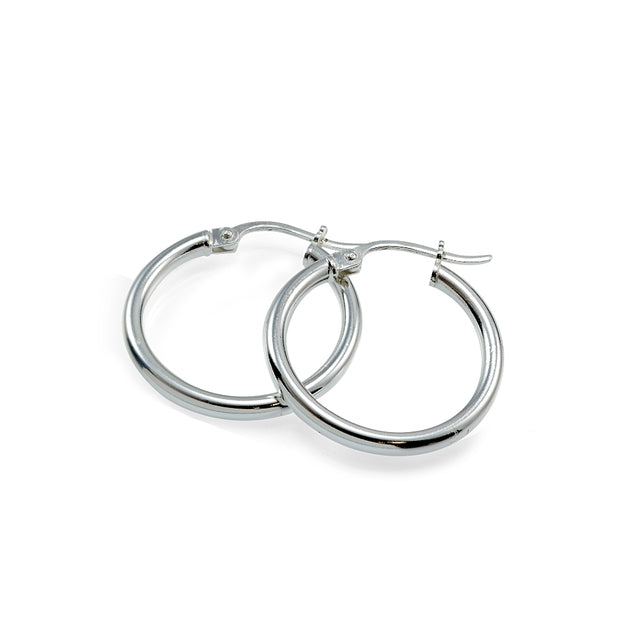Sterling Silver High Polished Round Hoop Earrings, 20mm