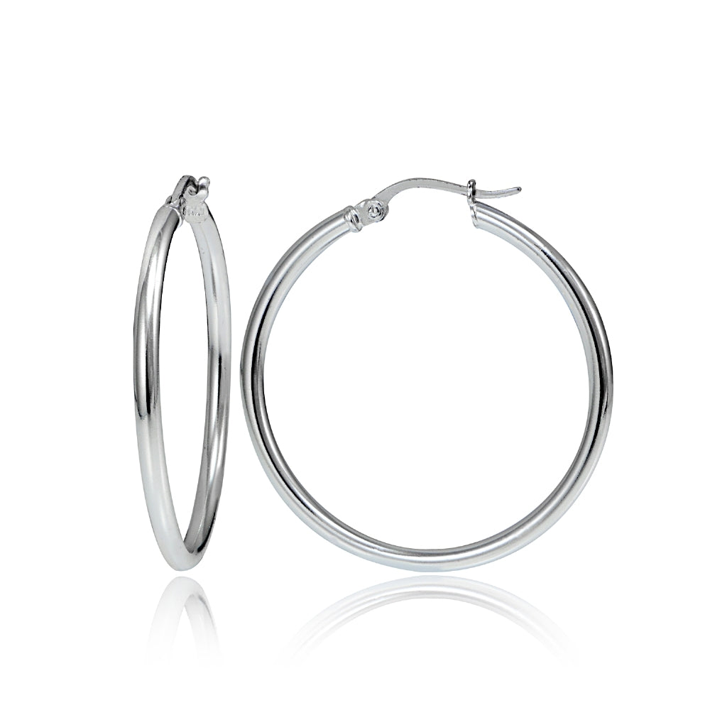 Sterling Silver High Polished Round Hoop Earrings, 25mm