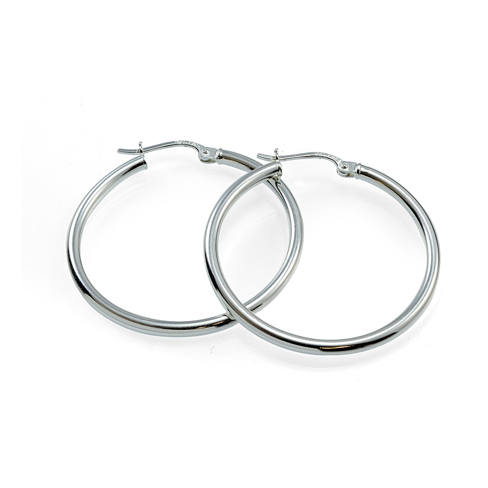 Sterling Silver High Polished Round Hoop Earrings, 25mm-2