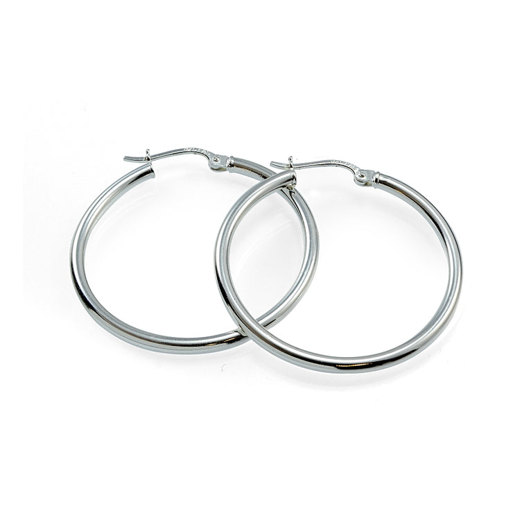 Sterling Silver High Polished Round Hoop Earrings, 25mm