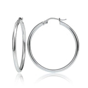 Sterling Silver High Polished Round Hoop Earrings, 30mm