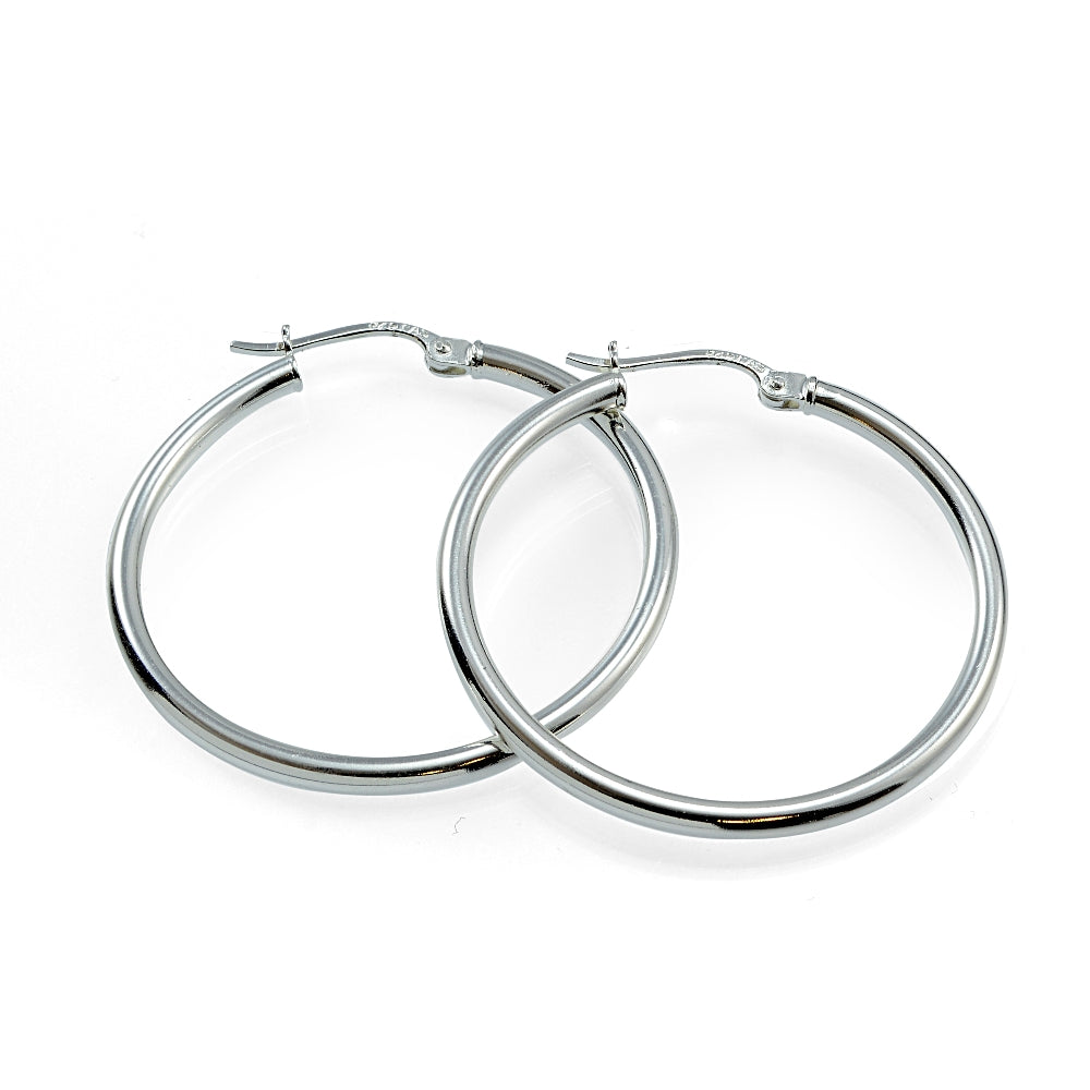 Sterling Silver High Polished Round Hoop Earrings, 30mm-2