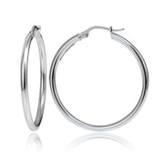 Sterling Silver High Polished Round Hoop Earrings, 35mm