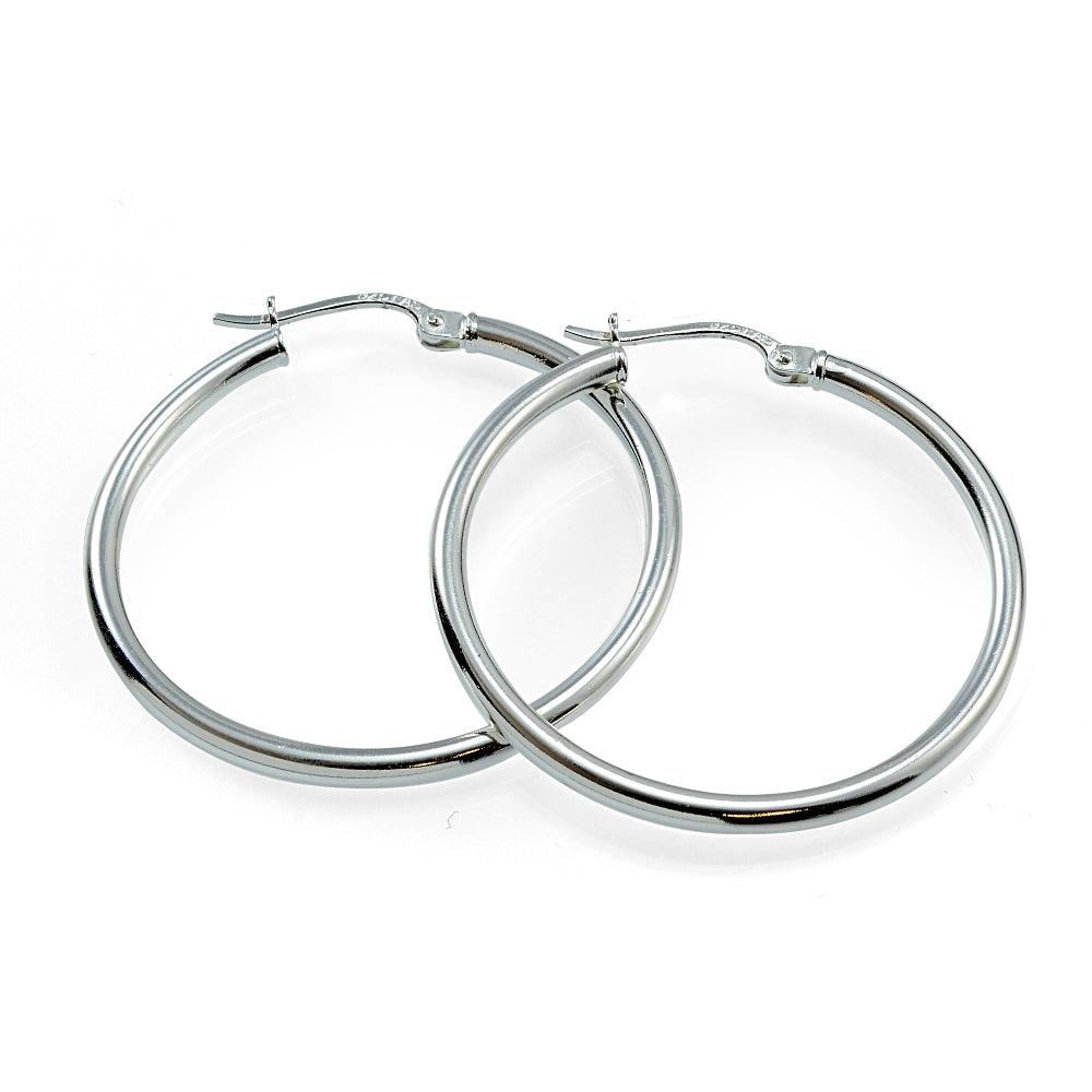 Sterling Silver High Polished Round Hoop Earrings, 35mm-2
