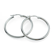 Sterling Silver High Polished Round Hoop Earrings, 35mm