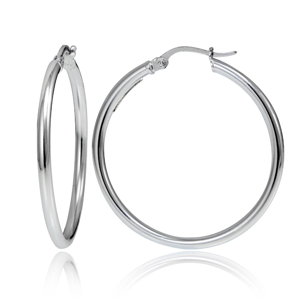 Sterling Silver High Polished Round Hoop Earrings, 40mm
