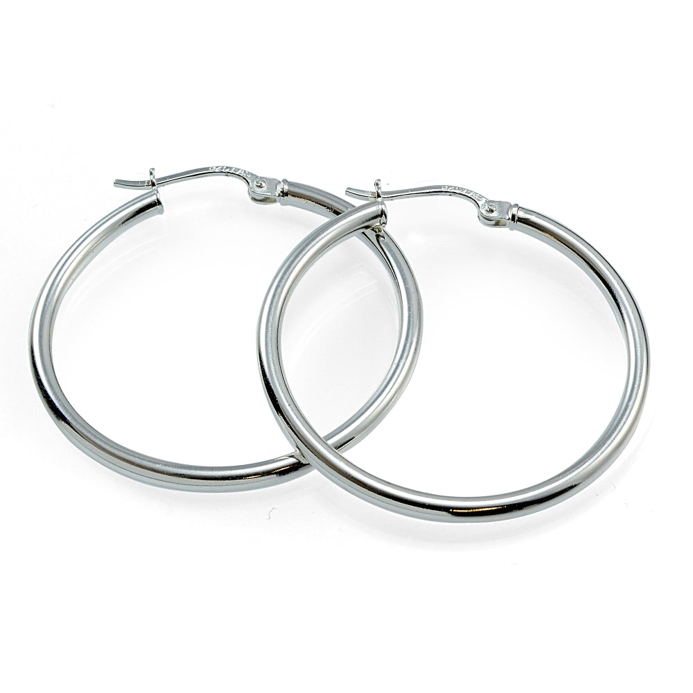 Sterling Silver High Polished Round Hoop Earrings, 40mm-2