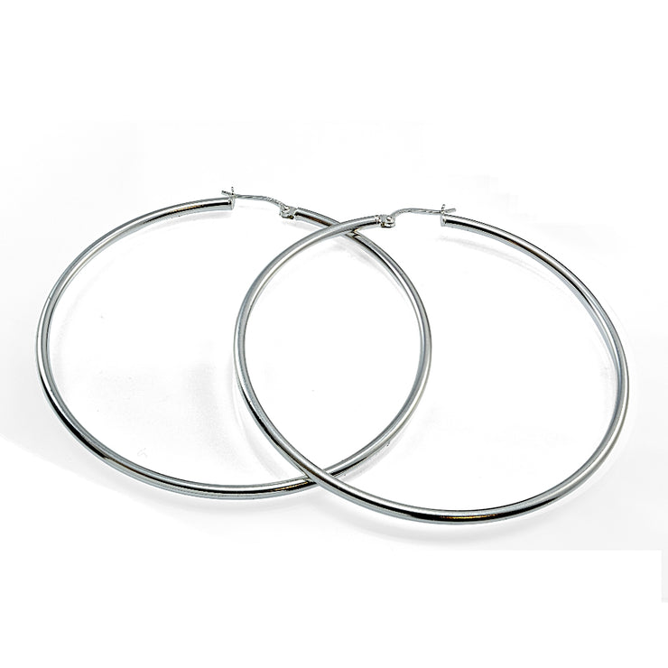Sterling Silver High Polished Round Hoop Earrings, 45mm