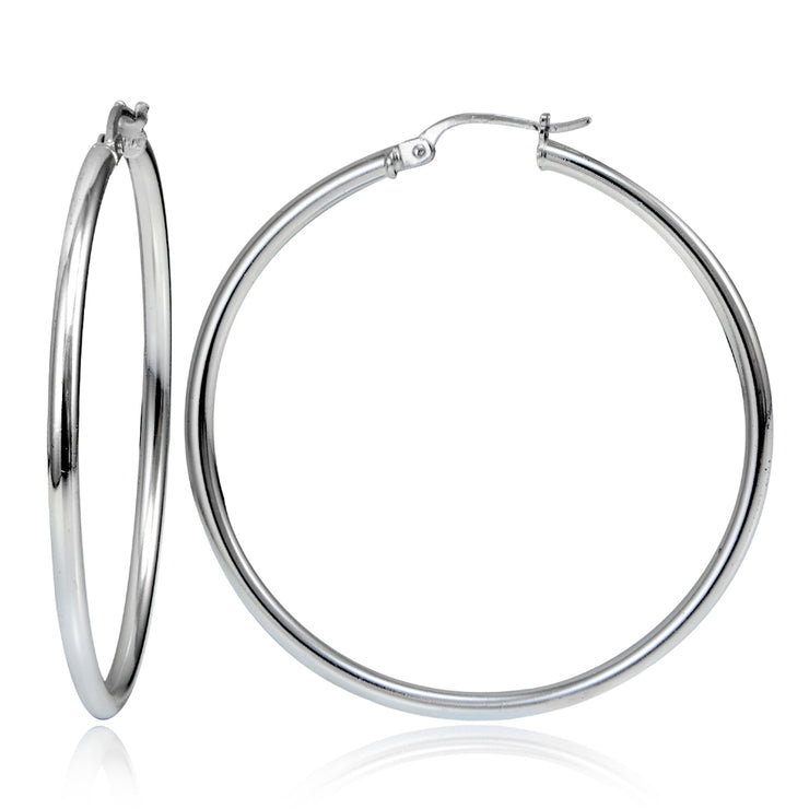 Sterling Silver High Polished Round Hoop Earrings, 50mm