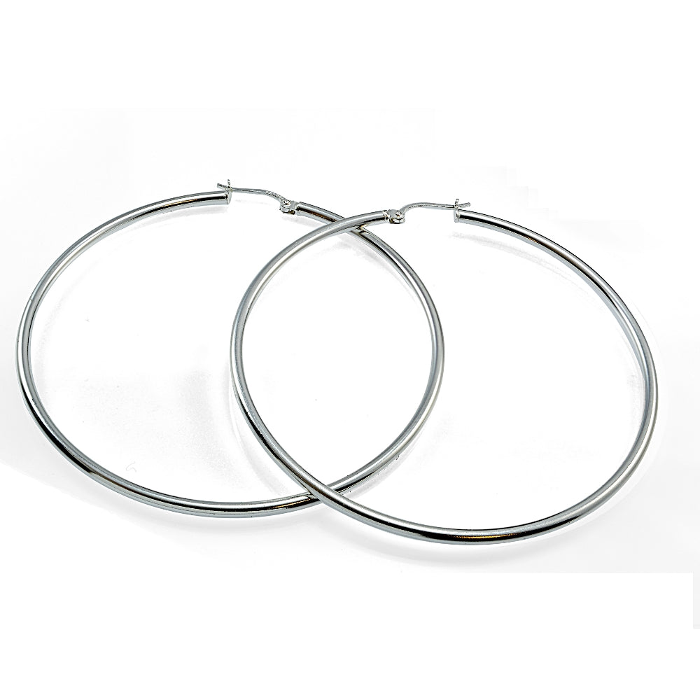 Sterling Silver High Polished Round Hoop Earrings, 50mm-2
