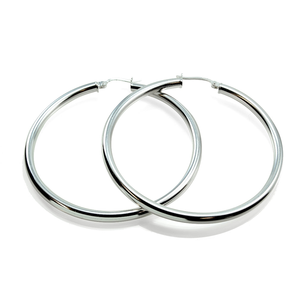 Sterling Silver 3mm High Polished Round Hoop Earrings, 40mm-2