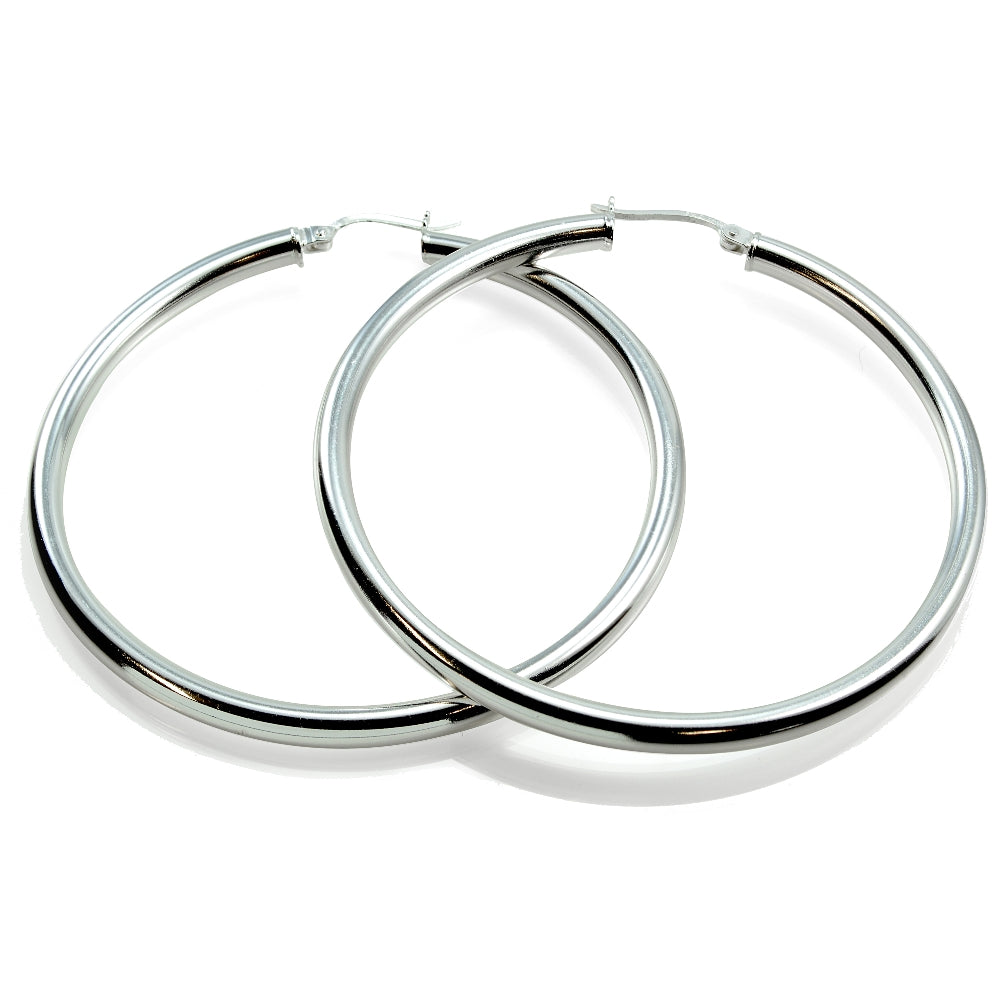 Sterling Silver 3mm High Polished Round Hoop Earrings, 50mm-2