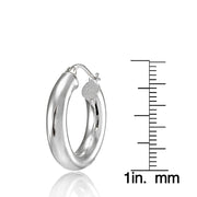 Sterling Silver 4mm High Polished Round Hoop Earrings, 25mm