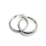 Sterling Silver 4mm High Polished Round Hoop Earrings, 30mm
