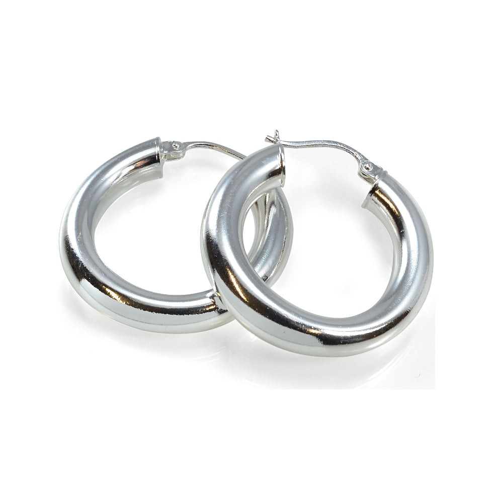 Sterling Silver 5mm High Polished Round Hoop Earrings, 30mm-2