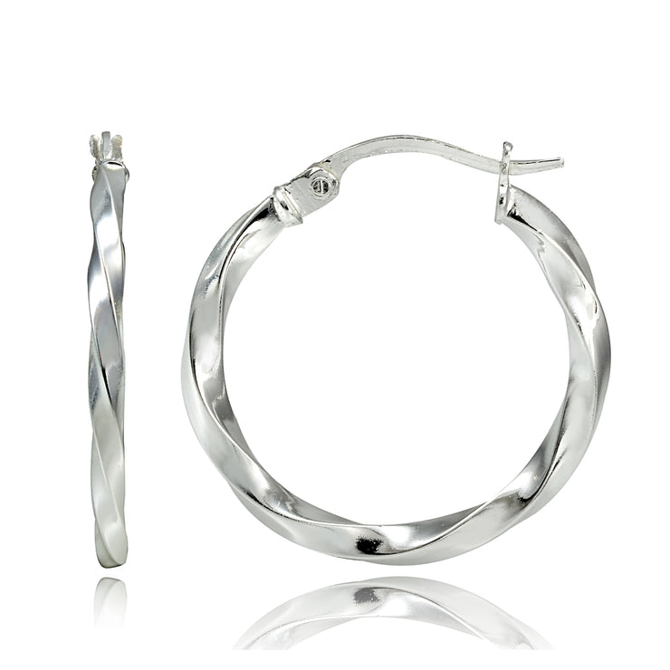 Sterling Silver Twist Round Hoop Earrings, 25mm