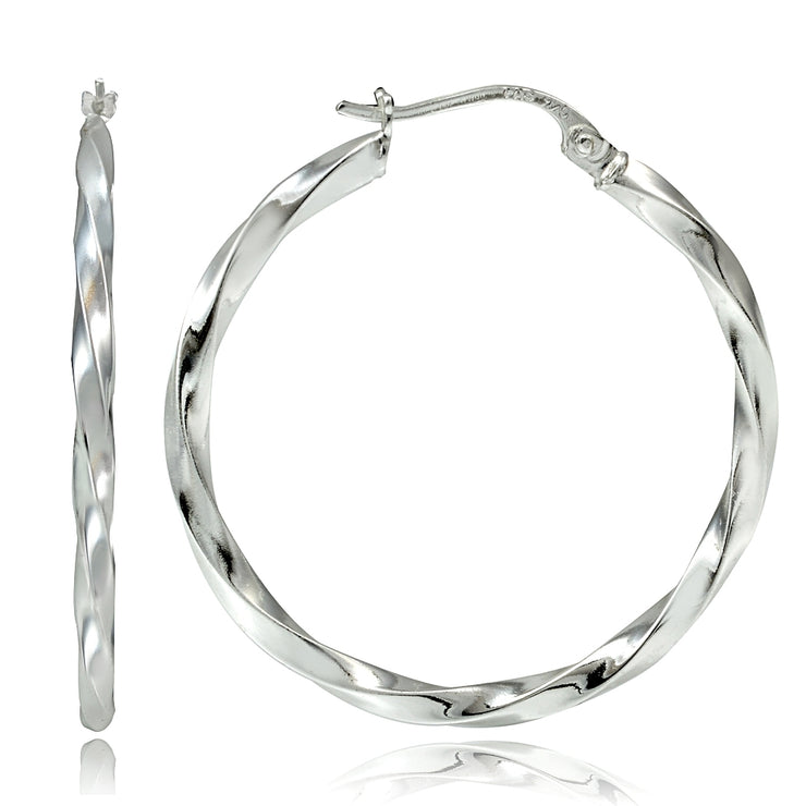 Sterling Silver Twist Round Hoop Earrings, 40mm