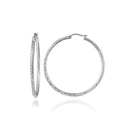 Sterling Silver 2mm Diamond Cut Round Hoop Earrings, 20mm