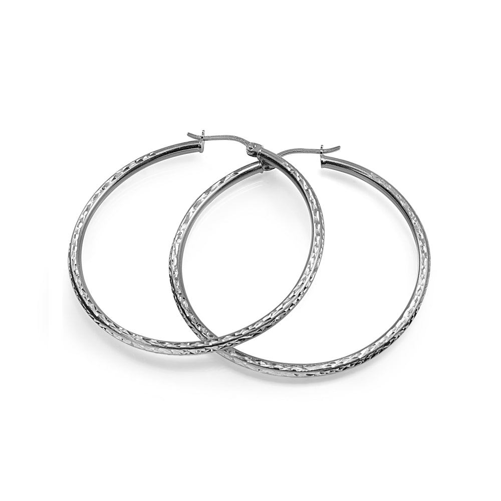 Sterling Silver 2mm Diamond Cut Round Hoop Earrings, 20mm-2