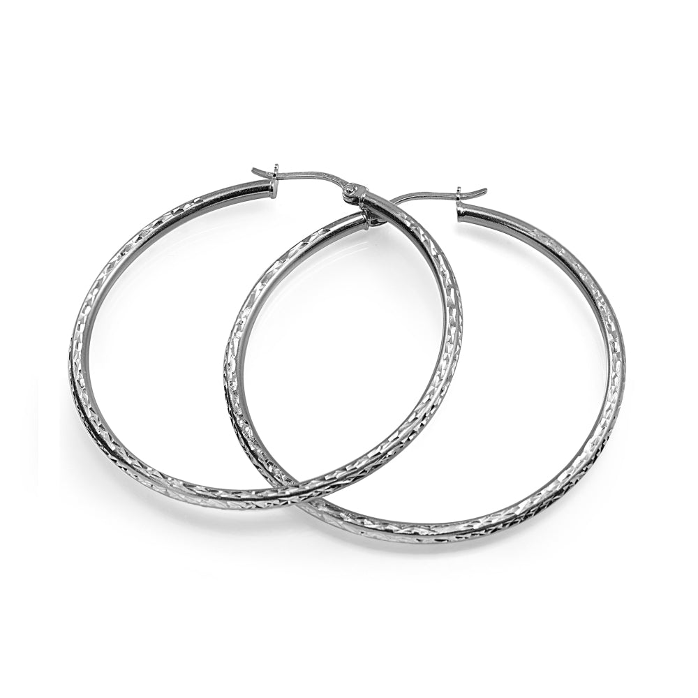 Sterling Silver Diamond Cut Round Hoop Earrings, 25mm-2