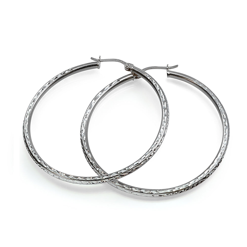 Sterling Silver 2mm Diamond Cut Round Hoop Earrings, 30mm-2