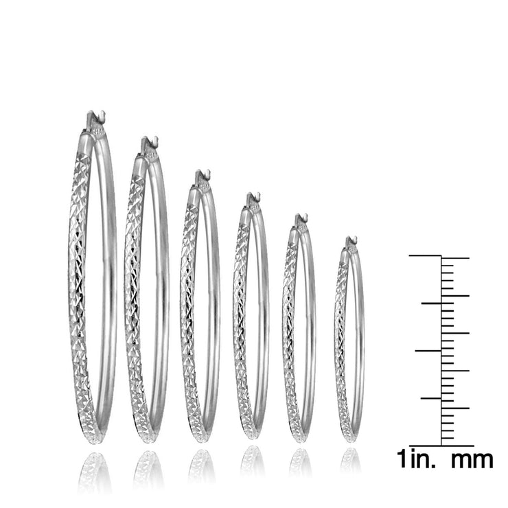 Sterling Silver 2mm Diamond Cut Round Hoop Earrings, 30mm