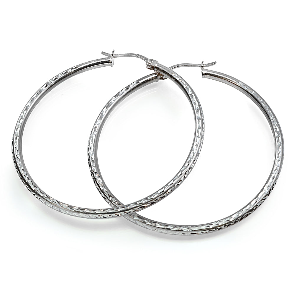 Sterling Silver 2mm Diamond Cut Round Hoop Earrings, 45mm-2