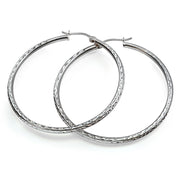 Sterling Silver 2mm Diamond Cut Round Hoop Earrings, 45mm