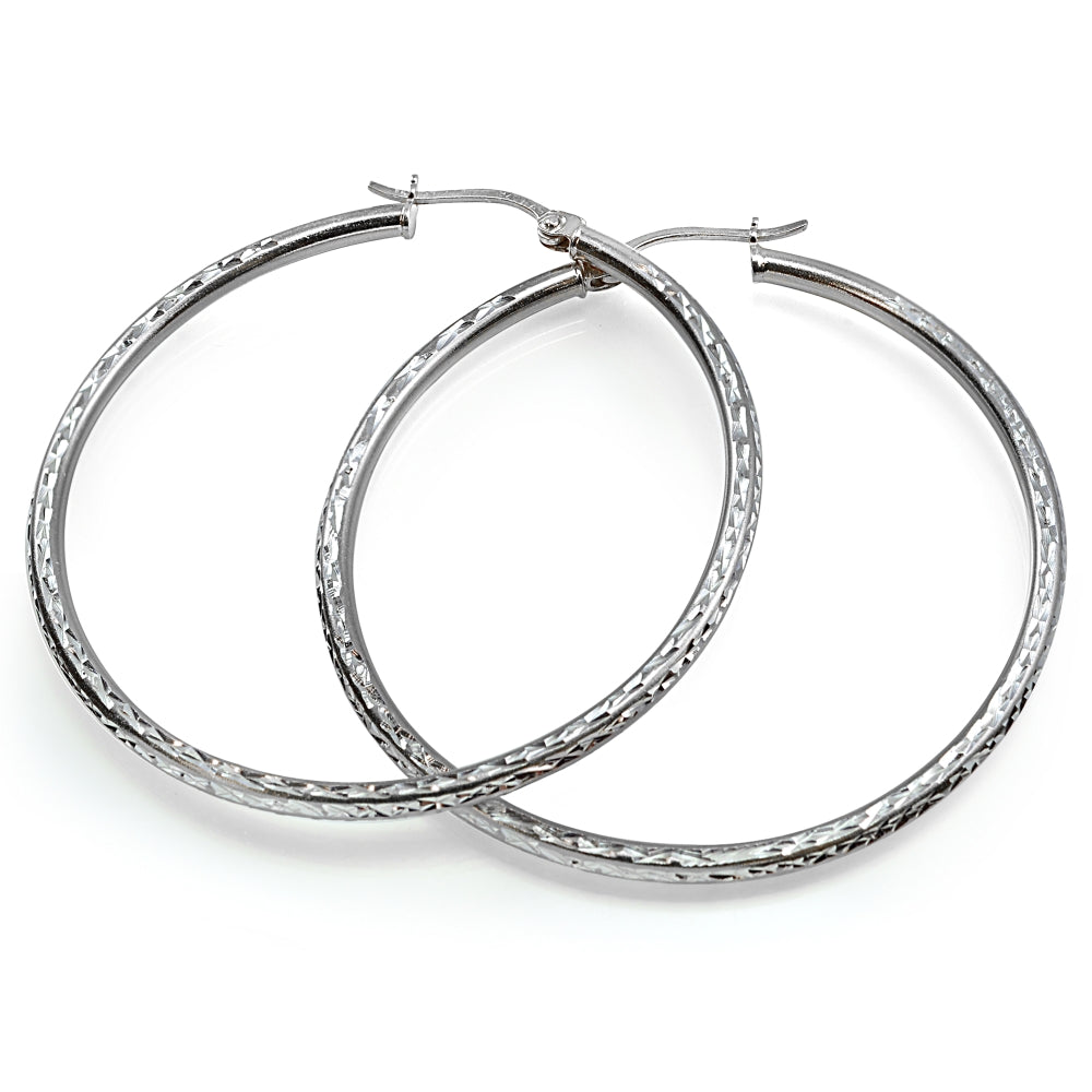 Sterling Silver Diamond Cut Round Hoop Earrings, 50mm-2