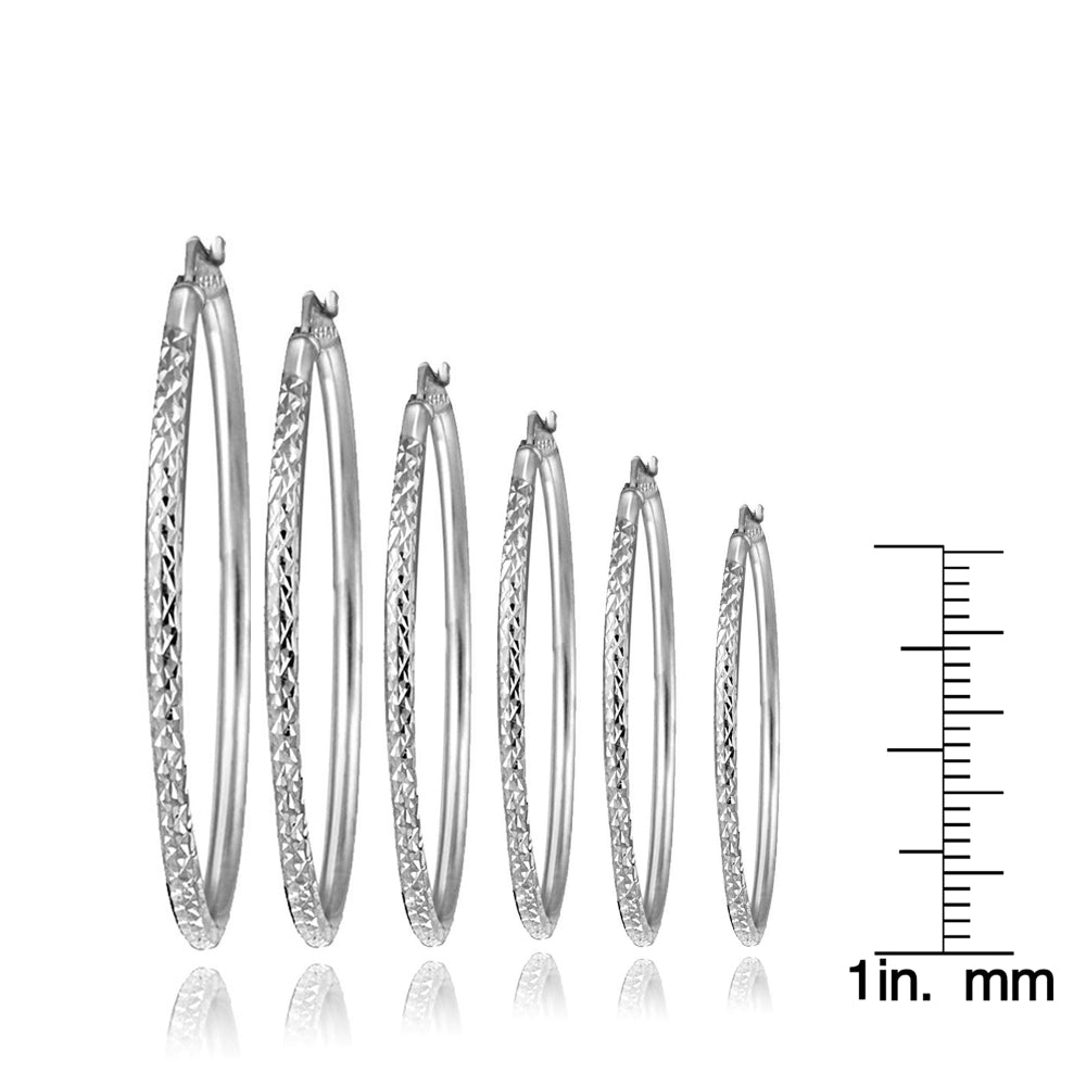 Sterling Silver Diamond Cut Round Hoop Earrings, 50mm-3