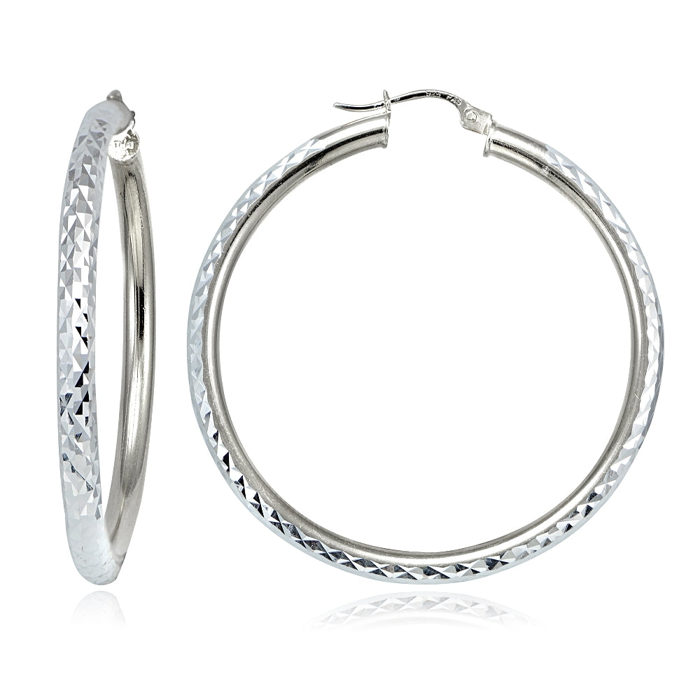 Sterling Silver 3mm Diamond Cut Round Hoop Earrings, 45mm