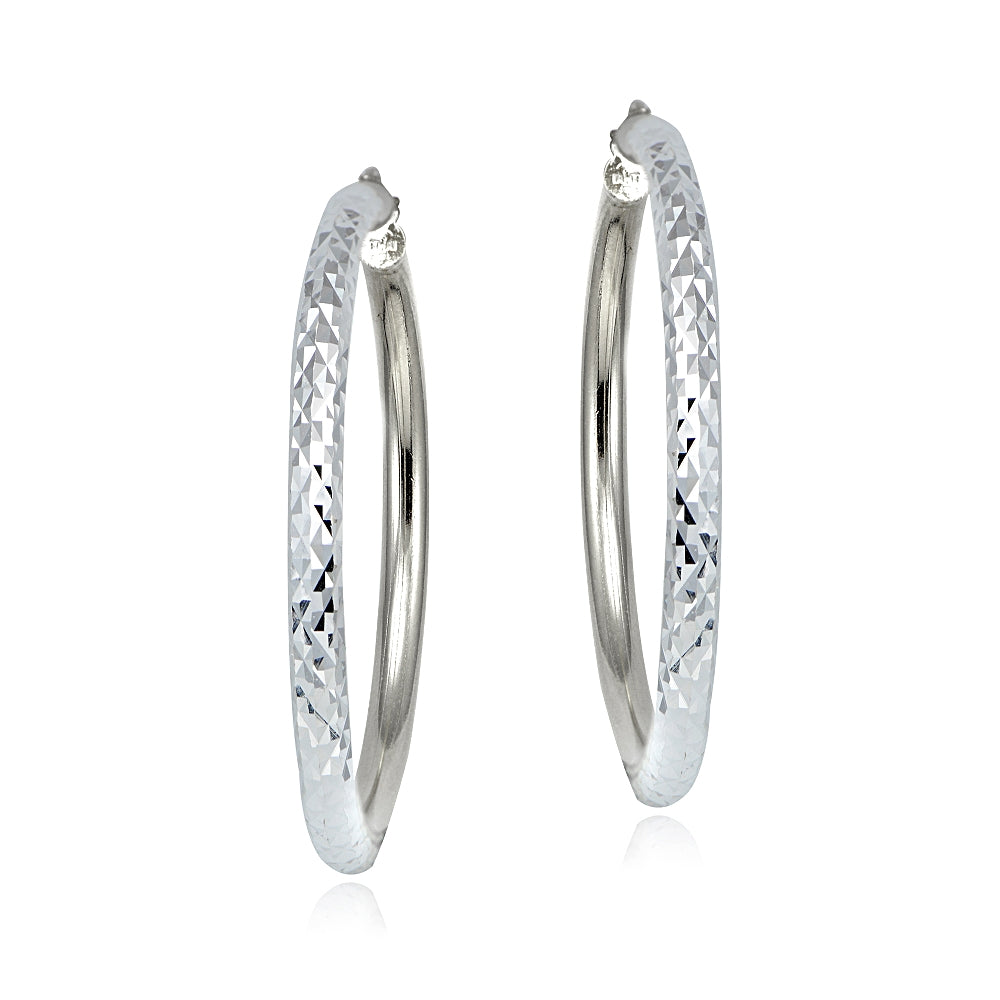 Sterling Silver 3mm Diamond Cut Round Hoop Earrings, 45mm-2