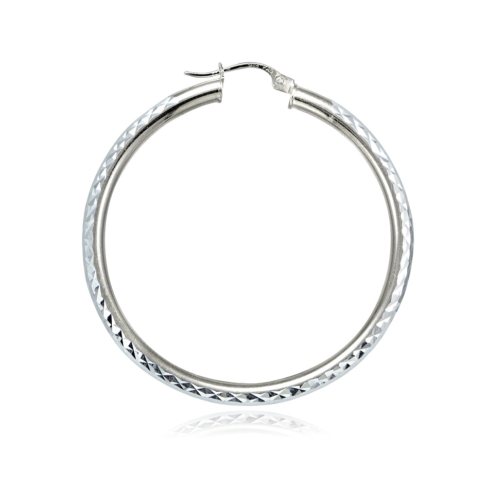 Sterling Silver 3mm Diamond Cut Round Hoop Earrings, 45mm-3