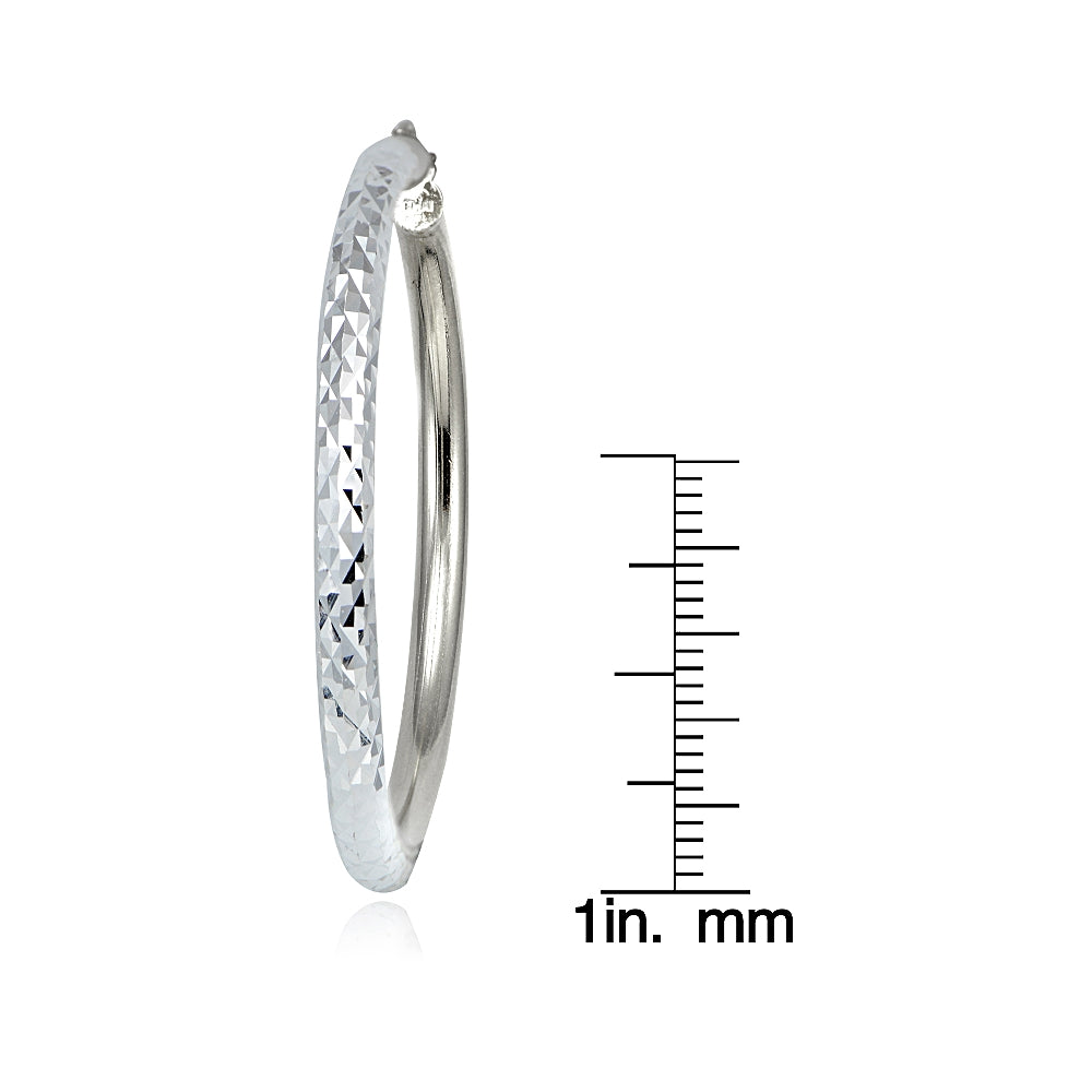 Sterling Silver 3mm Diamond Cut Round Hoop Earrings, 45mm-4