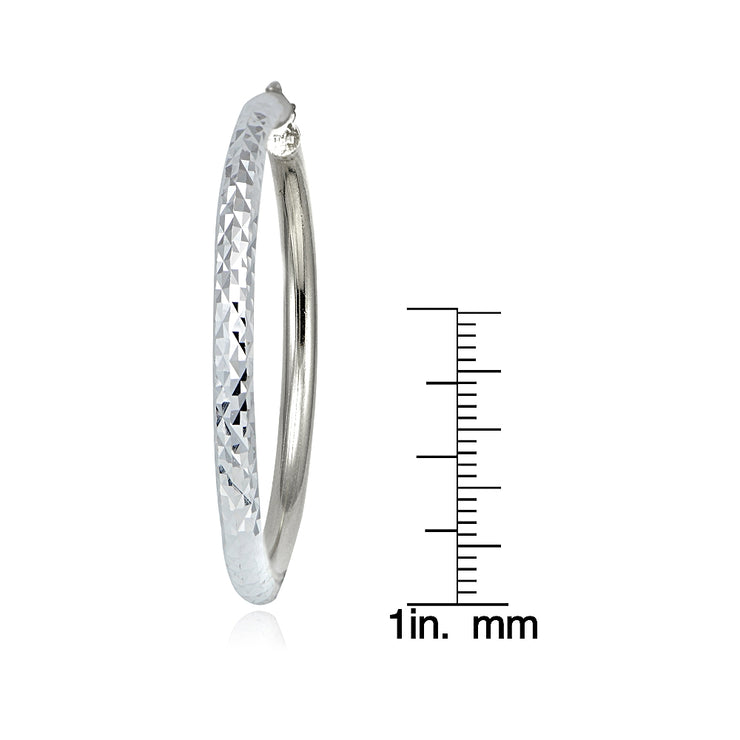 Sterling Silver 3mm Diamond Cut Round Hoop Earrings, 45mm
