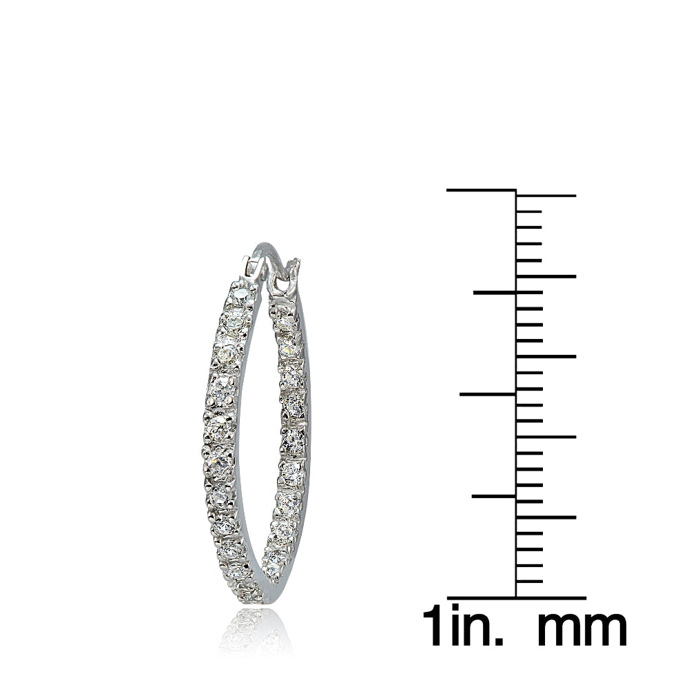 Sterling Silver Cubic Zirconia Inside Out 30mm Round Hoop Earrings-2