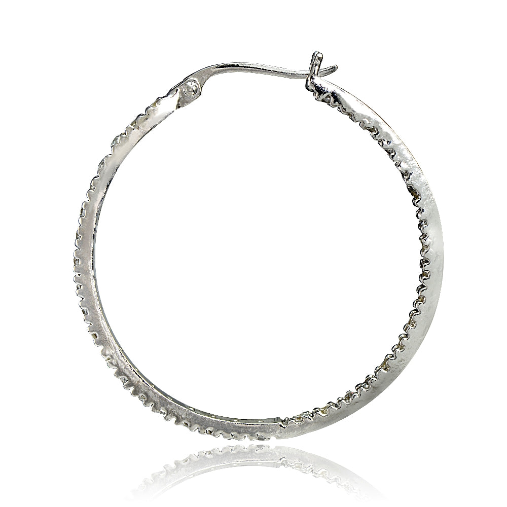 Sterling Silver Cubic Zirconia Inside Out 30mm Round Hoop Earrings-3