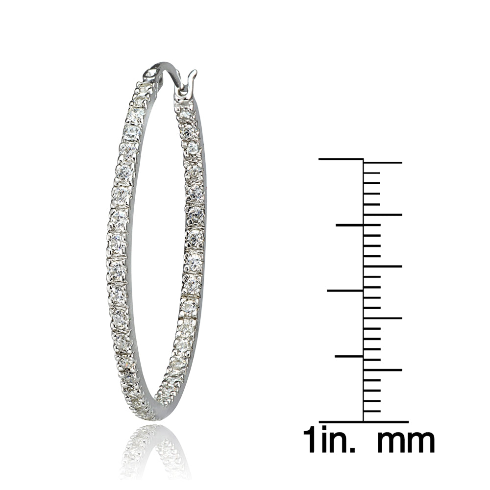 Sterling Silver Cubic Zirconia Inside Out 35mm Round Hoop Earrings-3