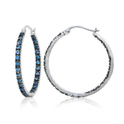 Sterling Silver Nano Created London Blue Topaz Stone Inside Out 25mm Round Hoop Earrings