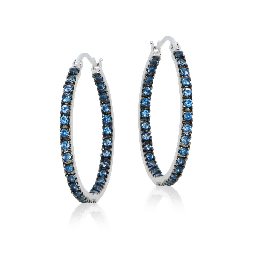 Sterling Silver Nano Created London Blue Topaz Stone Inside Out 25mm Round Hoop Earrings-2