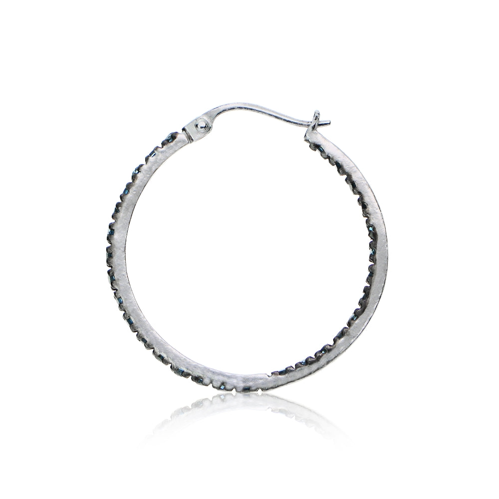 Sterling Silver Nano Created London Blue Topaz Stone Inside Out 25mm Round Hoop Earrings-3