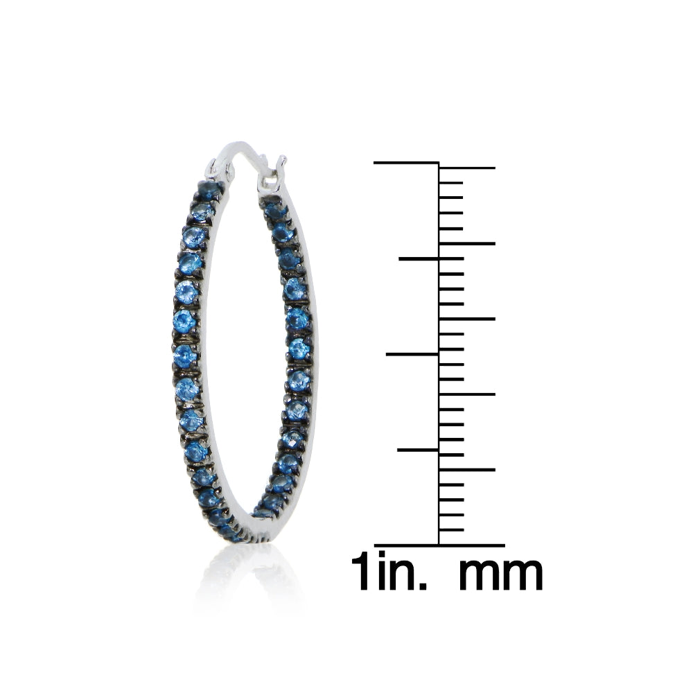 Sterling Silver Nano Created London Blue Topaz Stone Inside Out 25mm Round Hoop Earrings-4