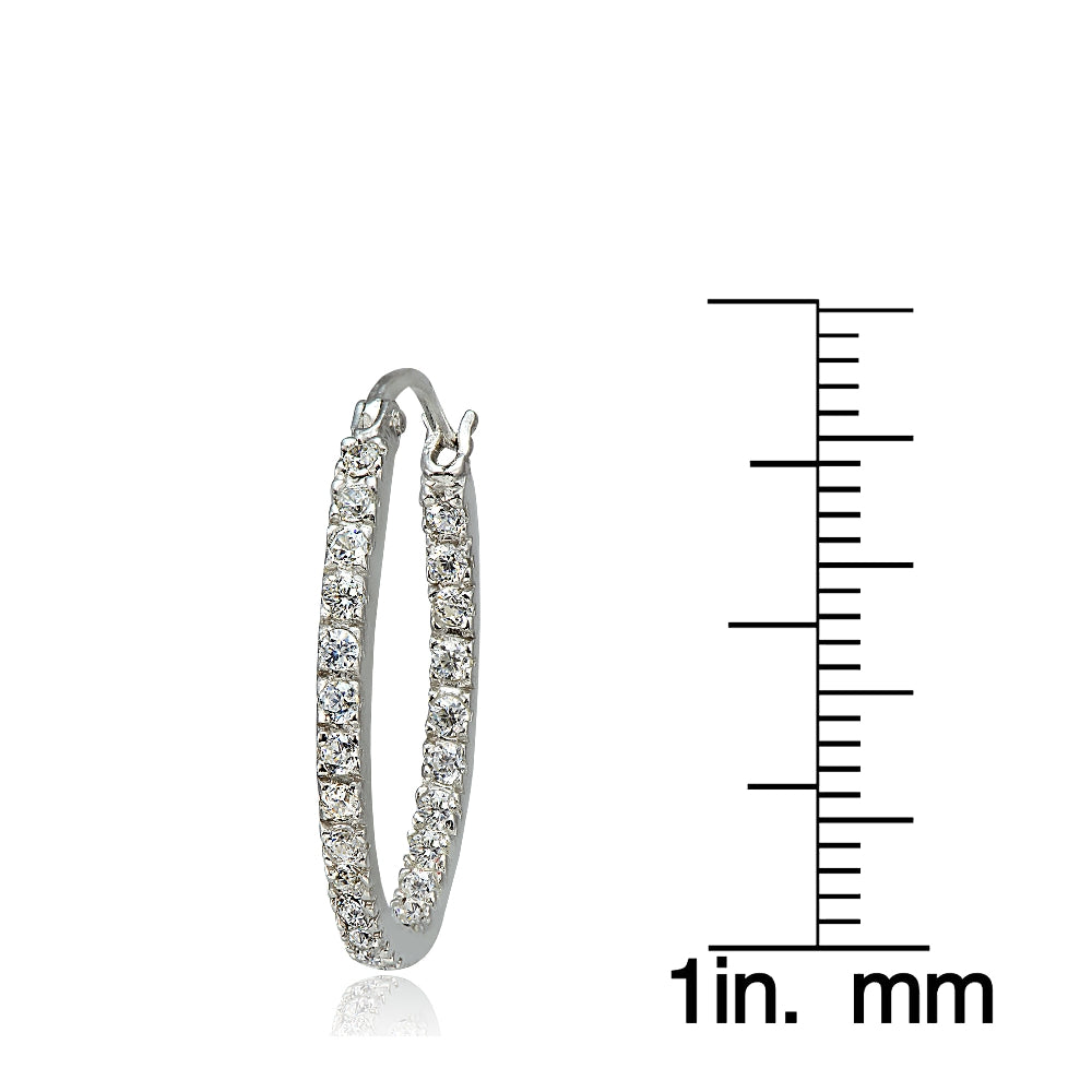 Sterling Silver Cubic Zirconia Inside Out 30mm Oval Hoop Earrings-2